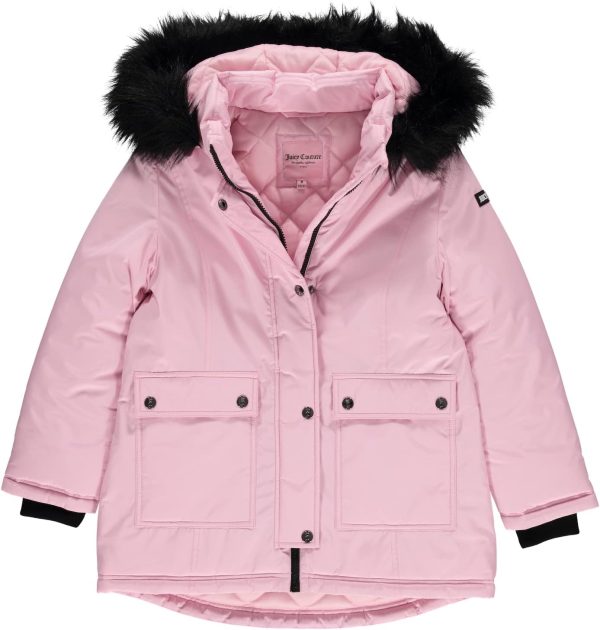 Juicy Couture Girls Coat, Faux Fur Hooded Winter Jacket, Warm Padded Parka Hoodie, Kids Heavyweight Winter Coat-0