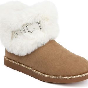 Juicy Couture Women’s Winter Boots – Faux Fur Lined Ankle Booties with Bow Accent, Cozy Slip On Fashion Shoes winter boots faux