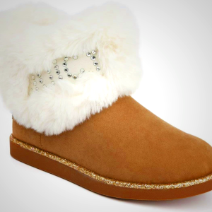 Juicy Couture Women’s Winter Boots – Faux Fur Lined Ankle Booties with Bow Accent, Cozy Slip On Fashion Shoes