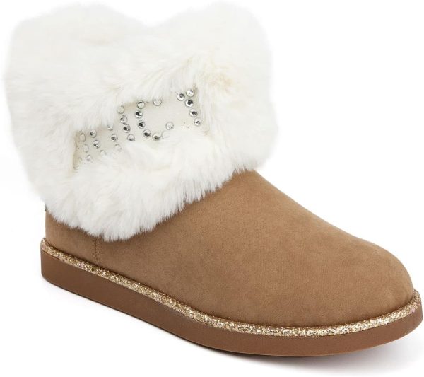 Juicy Couture Women’s Winter Boots – Faux Fur Lined Ankle Booties with Bow Accent, Cozy Slip On Fashion Shoes winter boots faux