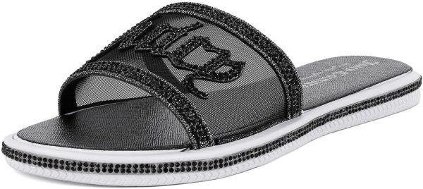 Juicy Couture Women's Slide Sandals - Glitter Bling Open Toe Sparkle Flats - Dressy Summer Casual Footwear juicy seafood