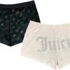 Juicy Couture Velvet Fleece Shorts 2 Piece Designer Pajama Set for Women, 2-Pack Sleep and Lounge Shorts (Pastel Parchment/Black Diagonal Embossed, Large) velvet
