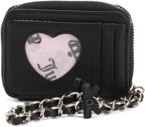Juicy Couture Women’s Square Zip Around Wristlet Wallet – Card Holder with ID Window & Secure Zip Closure – Demure Liquorice Black scholar