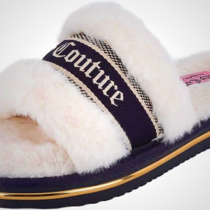 Juicy Couture Women's Faux Fur Slide Sandal Slippers, Open Toe, Comfortable Indoor Outdoor House Shoes