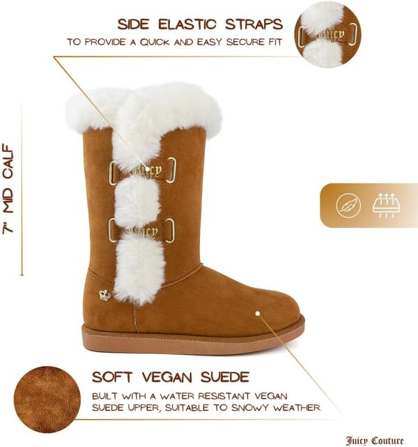 Juicy Couture Women's Tall Slip On Winter Snow Boots Warm & Insulated Fur Lining Comfortable Fashion Booties juicy couture bag