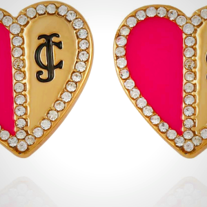 Juicy Couture Gold and Pink Heart Stud Earrings For Women