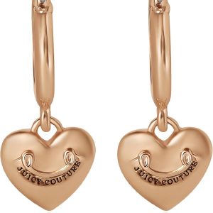 Juicy Couture Dangle Heart Charm Hoop Earrings for Women, Yellow Gold-Tone Juicy Couture Earrings-0