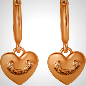 Juicy Couture Dangle Heart Charm Hoop Earrings for Women, Yellow Gold-Tone Juicy Couture Earrings