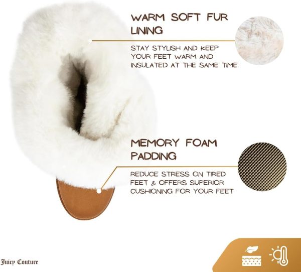 Juicy Couture Women's Tall Slip On Winter Snow Boots Warm & Insulated Fur Lining Comfortable Fashion Booties speedtest