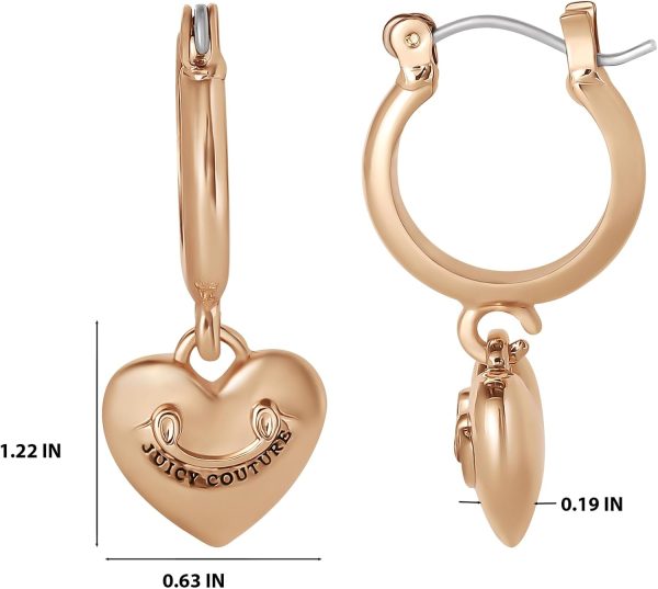 Juicy Couture Dangle Heart Charm Hoop Earrings for Women, Yellow Gold-Tone Juicy Couture Earrings dangle meaning