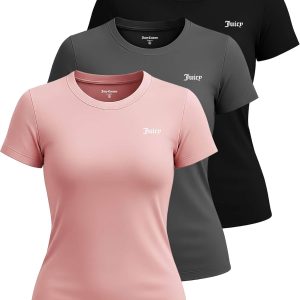 Juicy Couture Women's Short Sleeve Athletic T-Shirts – Workout Tops for Fitness, Yoga, Pilates, Gym & Activewear (Plus) shortcut