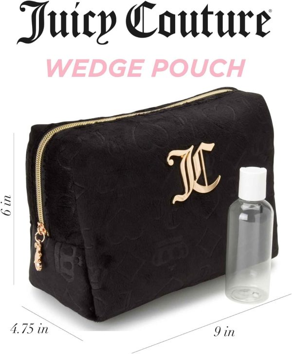 Juicy Couture Black Makeup Bag Cosmetics Organizer Travel Essentials Zip Top Wedge Velour Heart Crown black friday deals