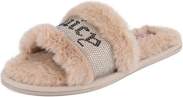 Juicy Couture Women's Plush Faux Fur Slippers – Cozy Open-Toe Slides, Soft Indoor/Outdoor House Shoes spotify