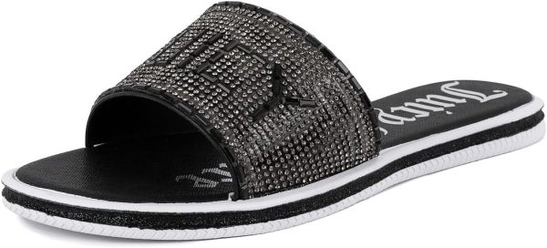 Juicy Couture Women's Slide Sandals - Glitter Bling Open Toe Sparkle Flats - Dressy Summer Casual Footwear juicy crab