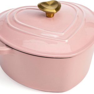 Paris Hilton Enameled Cast Iron Dutch Oven Heart-Shaped Pot with Lid, Dual Handles, Works on All Stovetops, Oven Safe to 500°F, 2-Quart, Pink paris las vegas