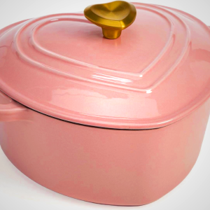 Paris Hilton Enameled Cast Iron Dutch Oven Heart-Shaped Pot with Lid, Dual Handles, Works on All Stovetops, Oven Safe to 500°F, 2-Quart, Pink