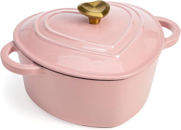 Paris Hilton Enameled Cast Iron Dutch Oven Heart-Shaped Pot with Lid, Dual Handles, Works on All Stovetops, Oven Safe to 500°F, 2-Quart, Pink paris las vegas