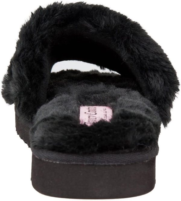 Juicy Couture Women's Luxe Faux Fur Slide Slippers with Embellished Strap, Cozy Indoor/Outdoor Fuzzy Slip-On Sandals-4