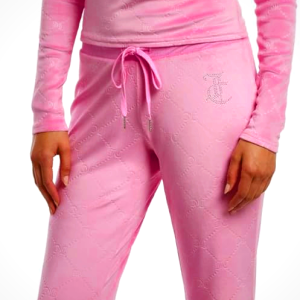 Juicy Couture Women's 2 Piece Velvet Fleece Long Sleeve Scoop Neck Fitted Top and Pants Lounge Sleepwear Set