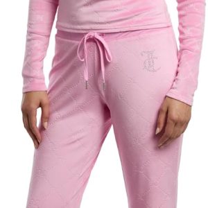 Juicy Couture Women's 2 Piece Velvet Fleece Long Sleeve Scoop Neck Fitted Top and Pants Lounge Sleepwear Set juicy bar