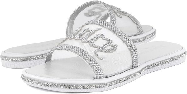Juicy Couture Women's Slide Sandals - Glitter Bling Open Toe Sparkle Flats - Dressy Summer Casual Footwear-4