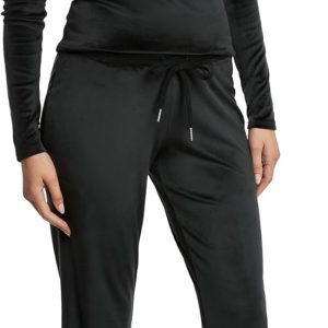 Juicy Couture Women's 2 Piece Velvet Fleece Long Sleeve Scoop Neck Fitted Top and Pants Lounge Sleepwear Set-0