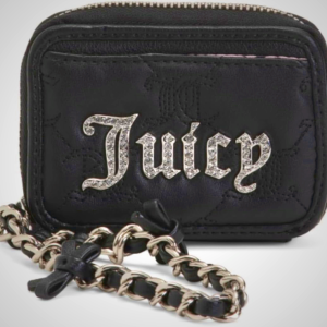 Juicy Couture Women’s Square Zip Around Wristlet Wallet – Card Holder with ID Window & Secure Zip Closure – Demure Liquorice Black