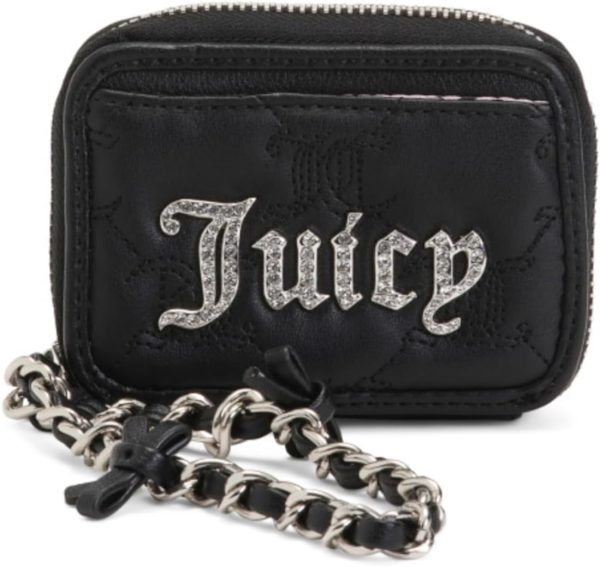 Juicy Couture Women’s Square Zip Around Wristlet Wallet – Card Holder with ID Window & Secure Zip Closure – Demure Liquorice Black juicy couture bag