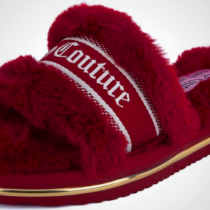 Juicy Couture Women's Faux Fur Slide Sandal Slippers, Open Toe, Comfortable Indoor Outdoor House Shoes