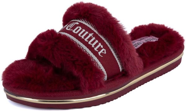 Juicy Couture Women's Faux Fur Slide Sandal Slippers, Open Toe, Comfortable Indoor Outdoor House Shoes juicy couture