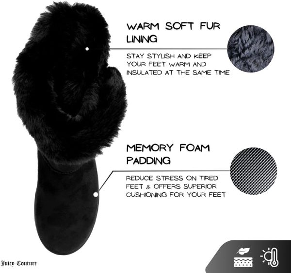 Juicy Couture Women's Tall Slip On Winter Snow Boots Warm & Insulated Fur Lining Comfortable Fashion Booties-3