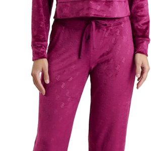 Juicy Couture Women's 2 Piece Velvet Fleece Long Sleeve Pullover Top and Pants Lounge Sleepwear Set-0