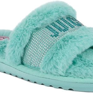 Juicy Couture Women's Plush Faux Fur Slippers – Cozy Open-Toe Slides, Soft Indoor/Outdoor House Shoes couture meaning