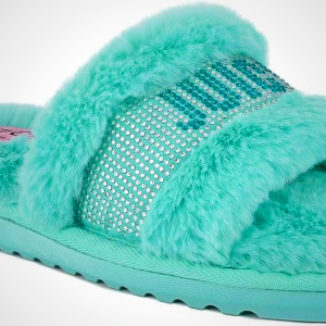 Juicy Couture Women's Plush Faux Fur Slippers – Cozy Open-Toe Slides, Soft Indoor/Outdoor House Shoes