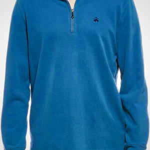 Brooks Brothers Mens Classic Fit Contrast Collar Quarter Zip Cotton Sweatshirt,