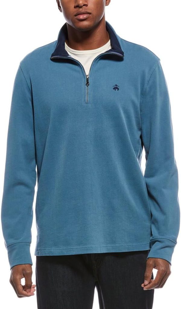 Brooks Brothers Mens Classic Fit Contrast Collar Quarter Zip Cotton Sweatshirt, brothers home