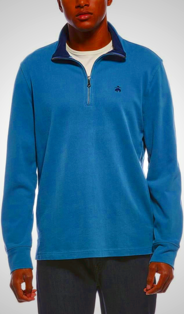 Brooks Brothers Mens Classic Fit Contrast Collar Quarter Zip Cotton Sweatshirt,