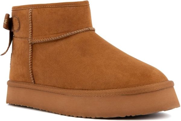 Juicy Couture Women Slip On Winter Boots Warm Microsuede Insulated Fashion Ankle Booties Outdoor Snow Boot-Olden slippery
