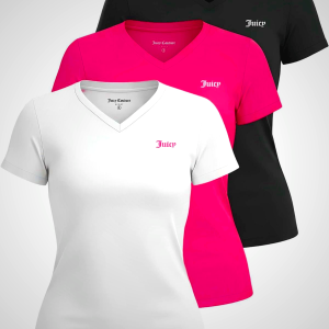 Juicy Couture Women's Short Sleeve V-Neck Athletic T-Shirts – Workout, Fitness, Yoga, Pilates, Gym Activewear (Plus)