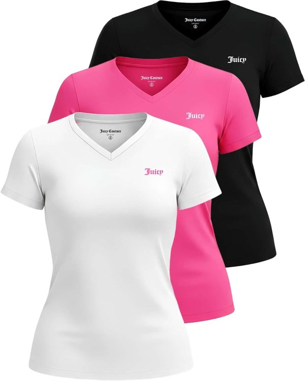 Juicy Couture Women's Short Sleeve V-Neck Athletic T-Shirts – Workout, Fitness, Yoga, Pilates, Gym Activewear (Plus) juicy crab