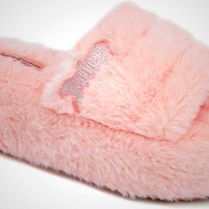 Juicy Couture Women's Faux Fur Platform Slippers – Fluffy Cozy Indoor Outdoor Slip-On House Shoes