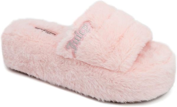 Juicy Couture Women's Faux Fur Platform Slippers – Fluffy Cozy Indoor Outdoor Slip-On House Shoes-0