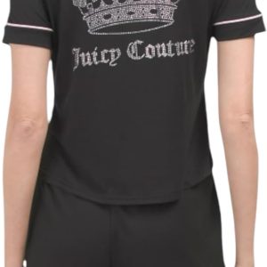 Juicy Couture Women’s Button Down Short Sleeve Shirt and Shorts Pajama Set buttonwillow
