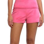 Juicy Couture Women's 2 Piece Velvet Fleece Short Sleeve Shirt and Pajama Shorts Lounge Sleepwear Set-0