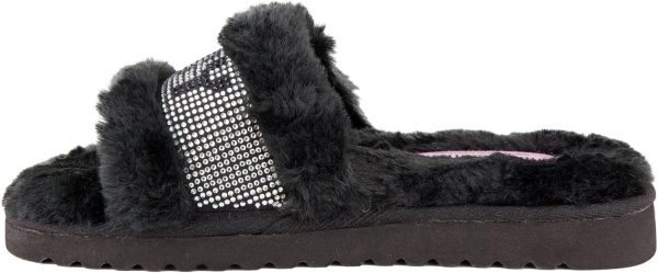 Juicy Couture Women's Luxe Faux Fur Slide Slippers with Embellished Strap, Cozy Indoor/Outdoor Fuzzy Slip-On Sandals-2