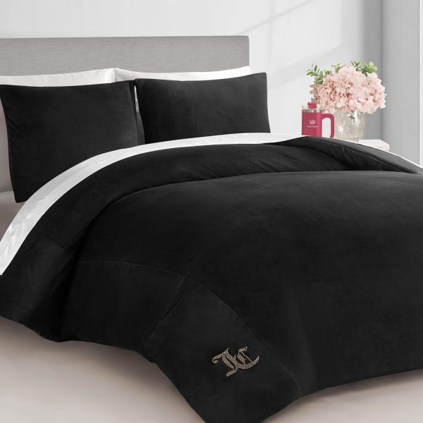 Juicy Couture Black Velour Full/Queen Comforter Set - 3 Piece Luxury Bedding Ensemble black phone 2