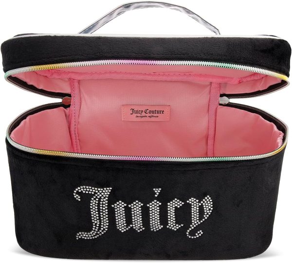 Juicy Couture Black Rainbow Makeup Bag Cosmetics Organizer Travel Essentials Train Case Velour Rhinestones couture meaning