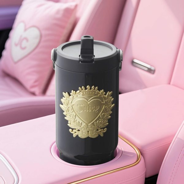 Juicy Couture 30oz Flip Flow Stainless Steel Tumbler With Flip Straw and Carry Handle, Black 3D Gold Logo-3