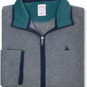 Brooks Brothers Mens Contrast Polar Fleece Polyester Full Zip Sweater,-0