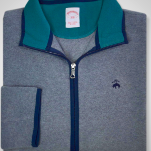 Brooks Brothers Mens Contrast Polar Fleece Polyester Full Zip Sweater,